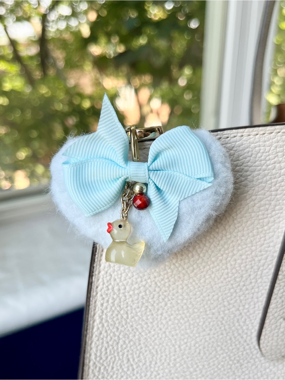 🩵 Light Blue Coquette-Style Heart & Duck Bag Charm & Keychain